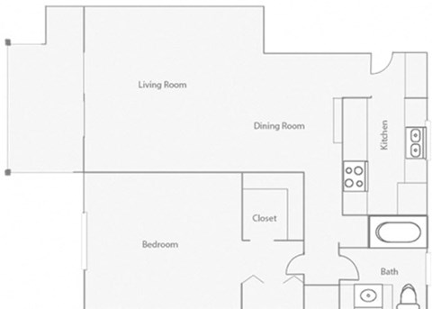 Floor plan for 1 bed, 1 bath, 1119 sqft
